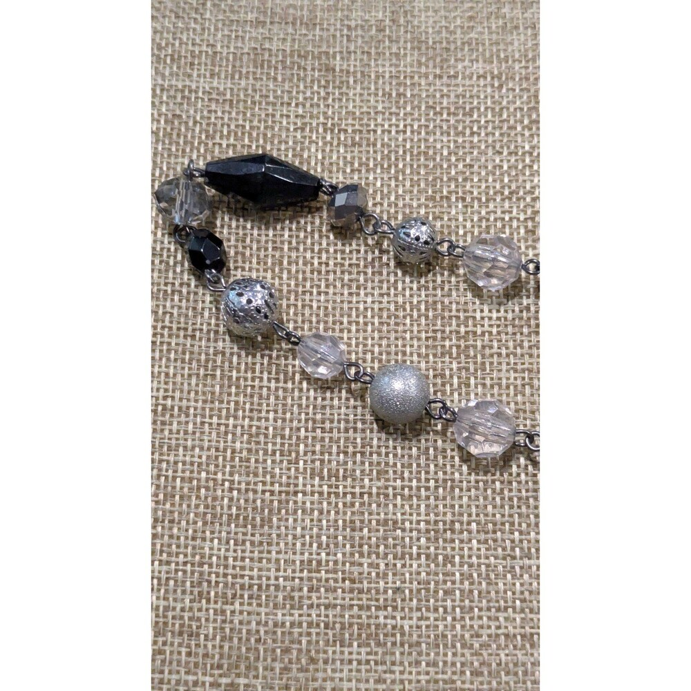 XL silver and black beaded fashion necklace